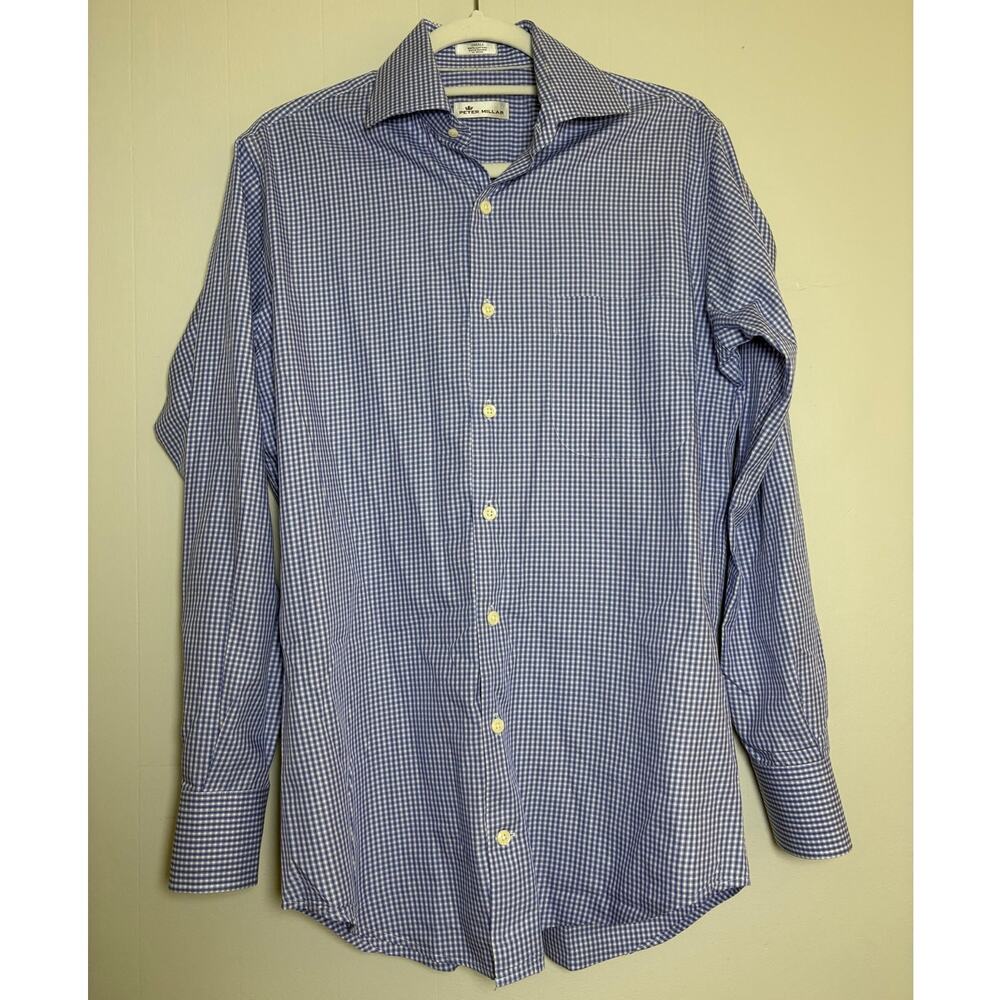 Peter Millar Men's Small Long Sleeve Button Front Classic Collar Dress Shirt EUC